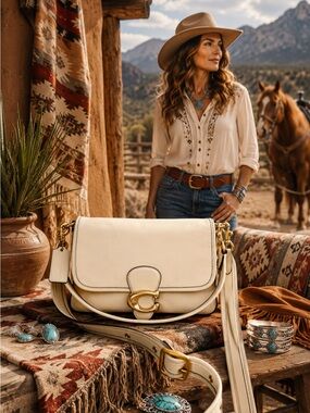Coach Soft Tabby Leather Shoulder Bag Ivory Brass C4823